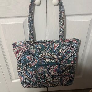 Vera Bradley Teal Paisley Quilted Tote with Pink & Blue Accents